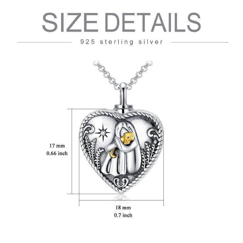 Sterling Silver Two-tone Circular Shaped Crystal Cat & Heart Urn Necklace for Ashes with Engraved Word-6