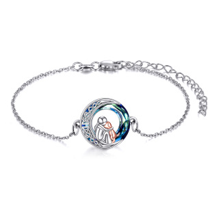 Sterling Silver Two-tone Circular Shaped Crystal Dog & Celtic Knot Charm Bracelet-25