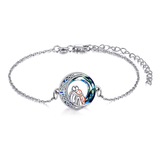 Sterling Silver Two-tone Circular Shaped Crystal Dog & Celtic Knot Charm Bracelet