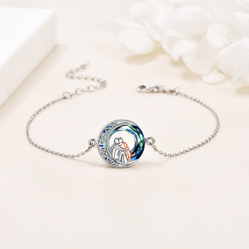 Sterling Silber zweifarbig kreisförmig Kristall Hund & keltischen Knoten Anhänger Armband-3