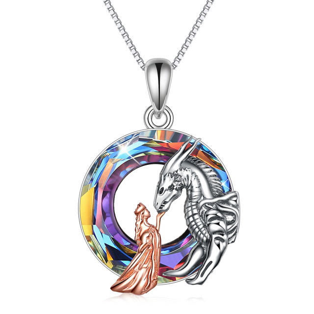 Collier en argent sterling avec pendentif dragon en cristal de forme circulaire bicolore-1