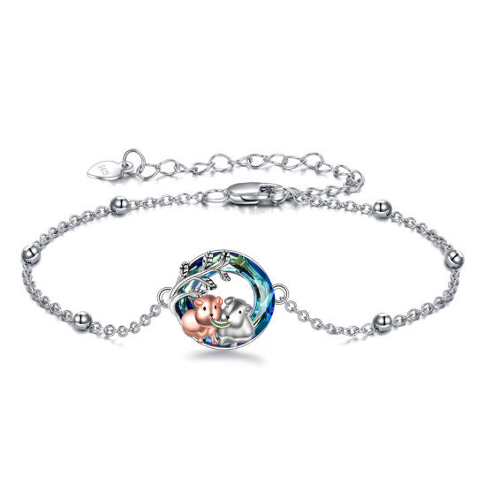 Sterling Silver Two-tone Circular Shaped Crystal Hamster Pendant Bracelet