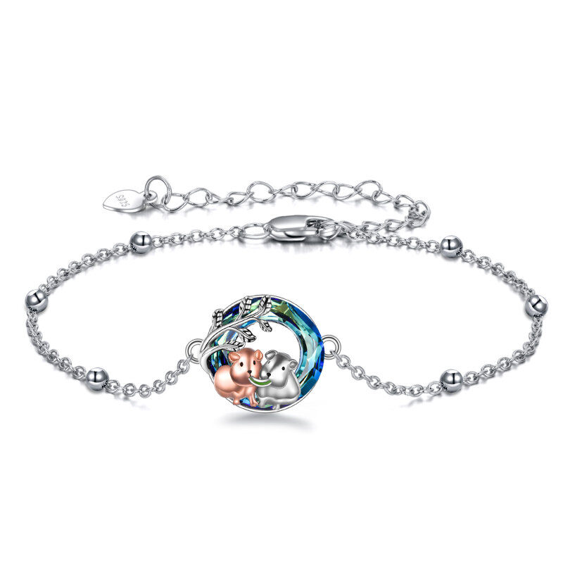 Sterling Silver Two-tone Circular Shaped Crystal Hamster Charm Bracelet-16