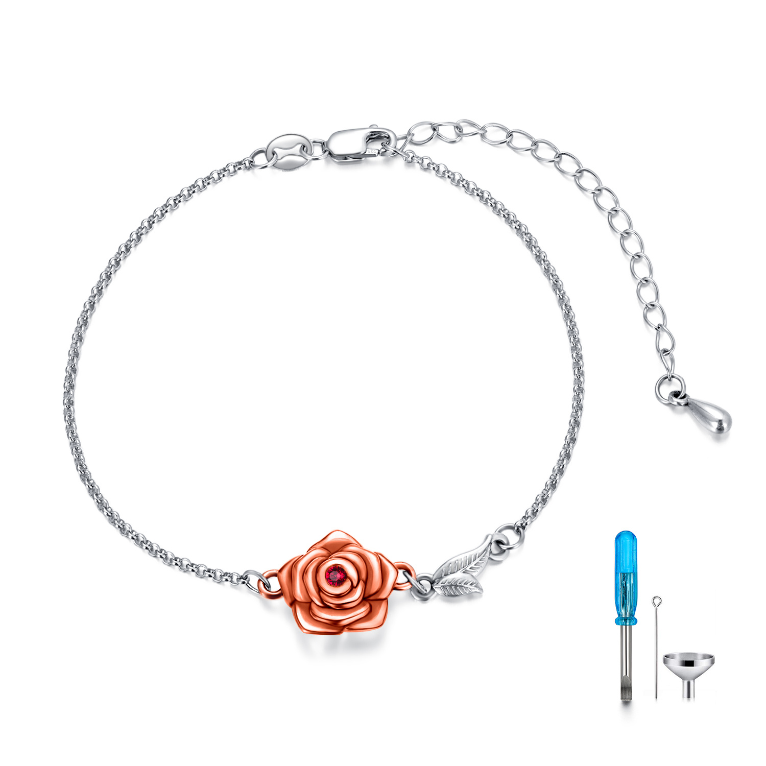 Sterling Silber zweifarbig kreisförmig Kristall Rose Urne Armband für Asche
