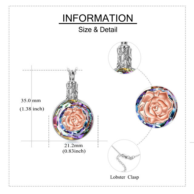 Colar de urna rosa de cristal em formato circular de dois tons em prata esterlina para cinzas-5