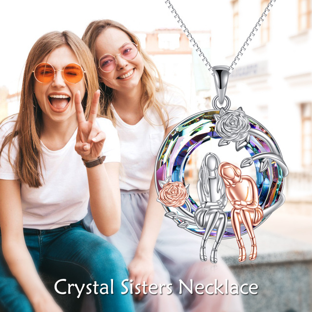 Collier en argent sterling avec pendentif en forme de sœurs en cristal de forme circulaire-5