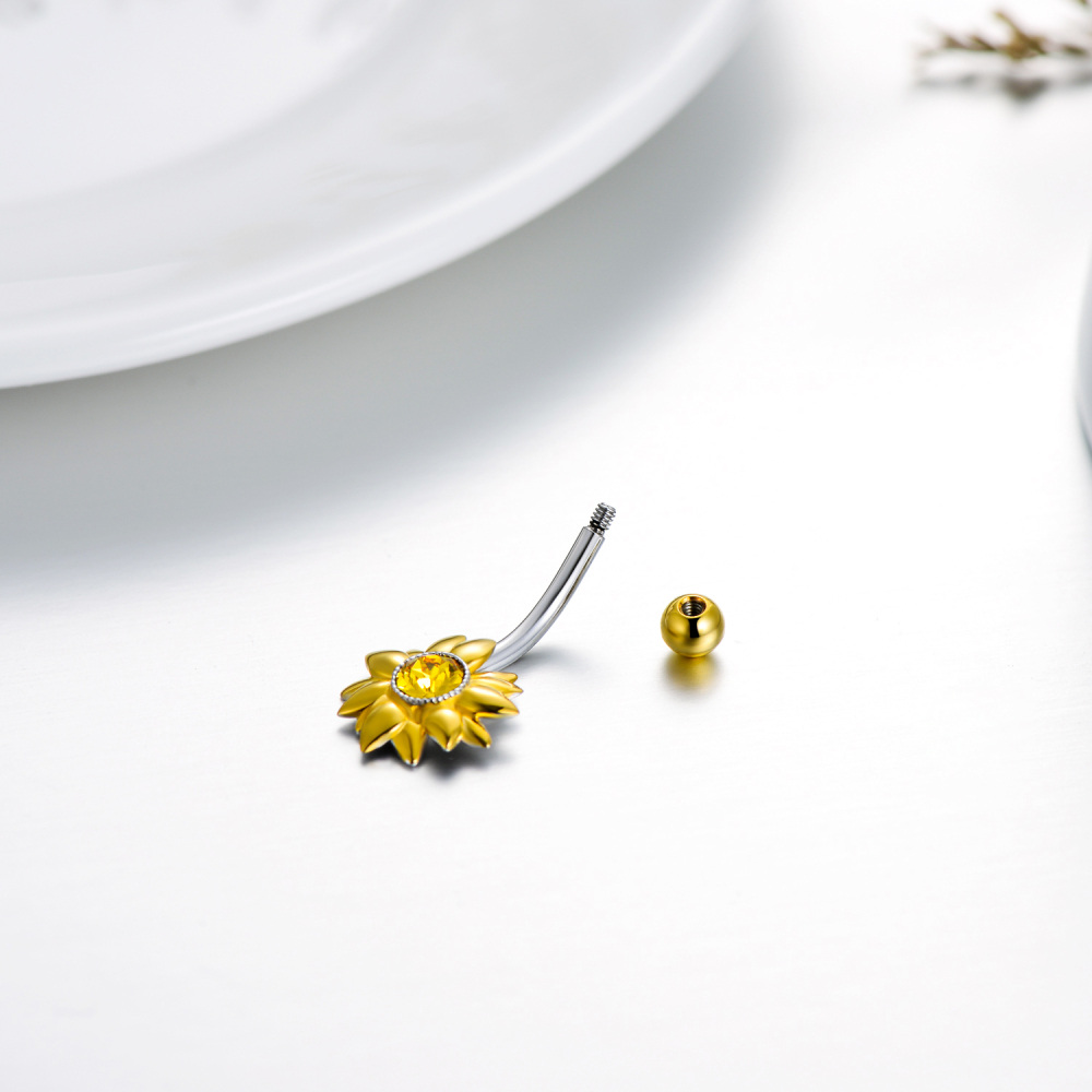 Anel de prata esterlina com dois tons de cristal em forma de círculo e girassol para o umb-4