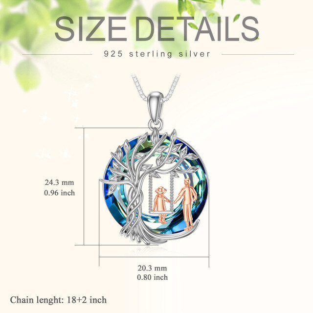 Sterling Silver Two-tone Circular Shaped Crystal Tree Of Life Pendant Necklace-5