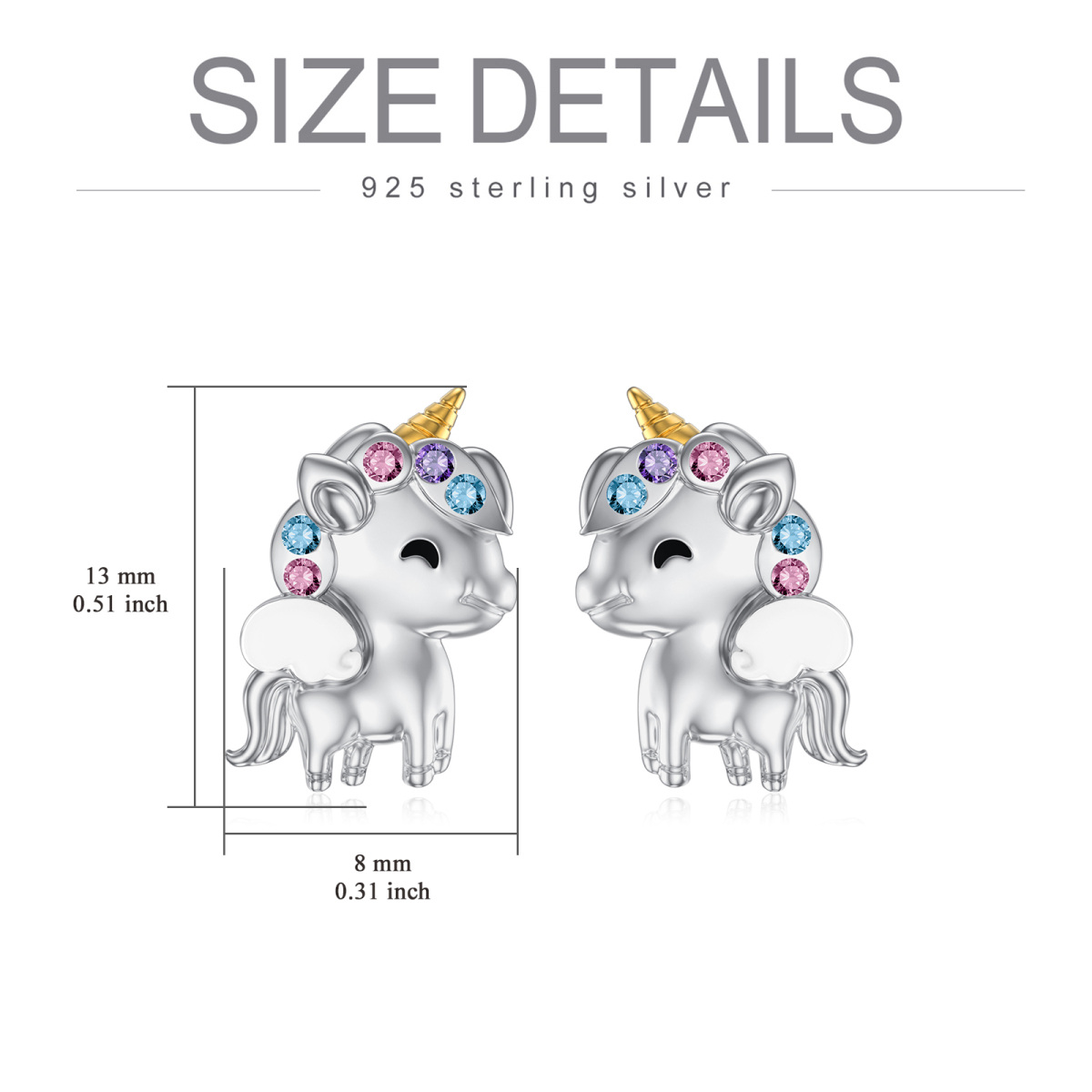 Boucles d'oreilles licorne en argent sterling de forme circulaire en cristal bicolore-5