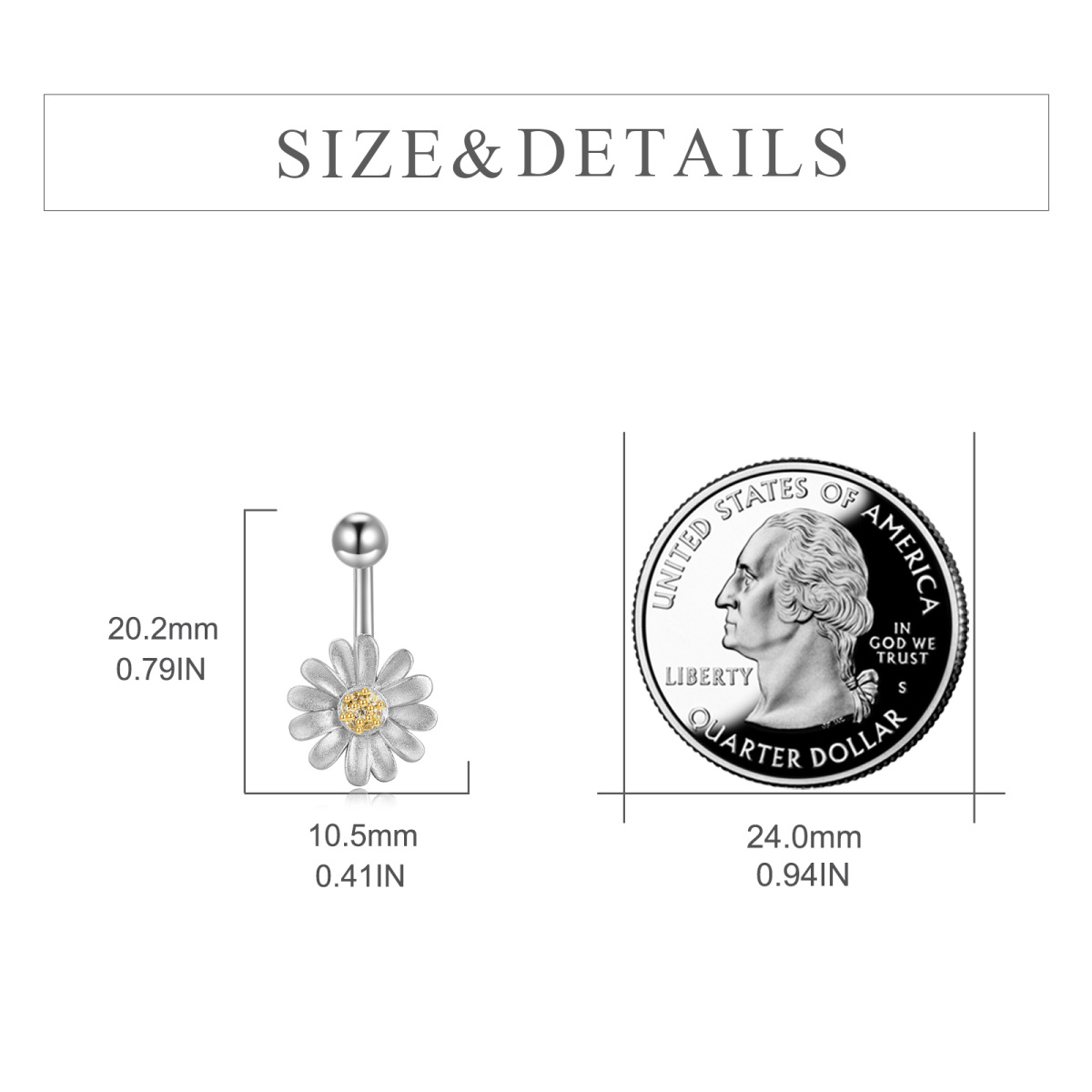 Sterling Silver Two-tone Circular Shaped Cubic Zirconia Daisy Belly Button Ring-5