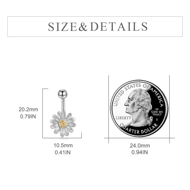 Srebrny, dwukolorowy, okrągły pierścionek z cyrkoniami Daisy Belly Button Ring-5