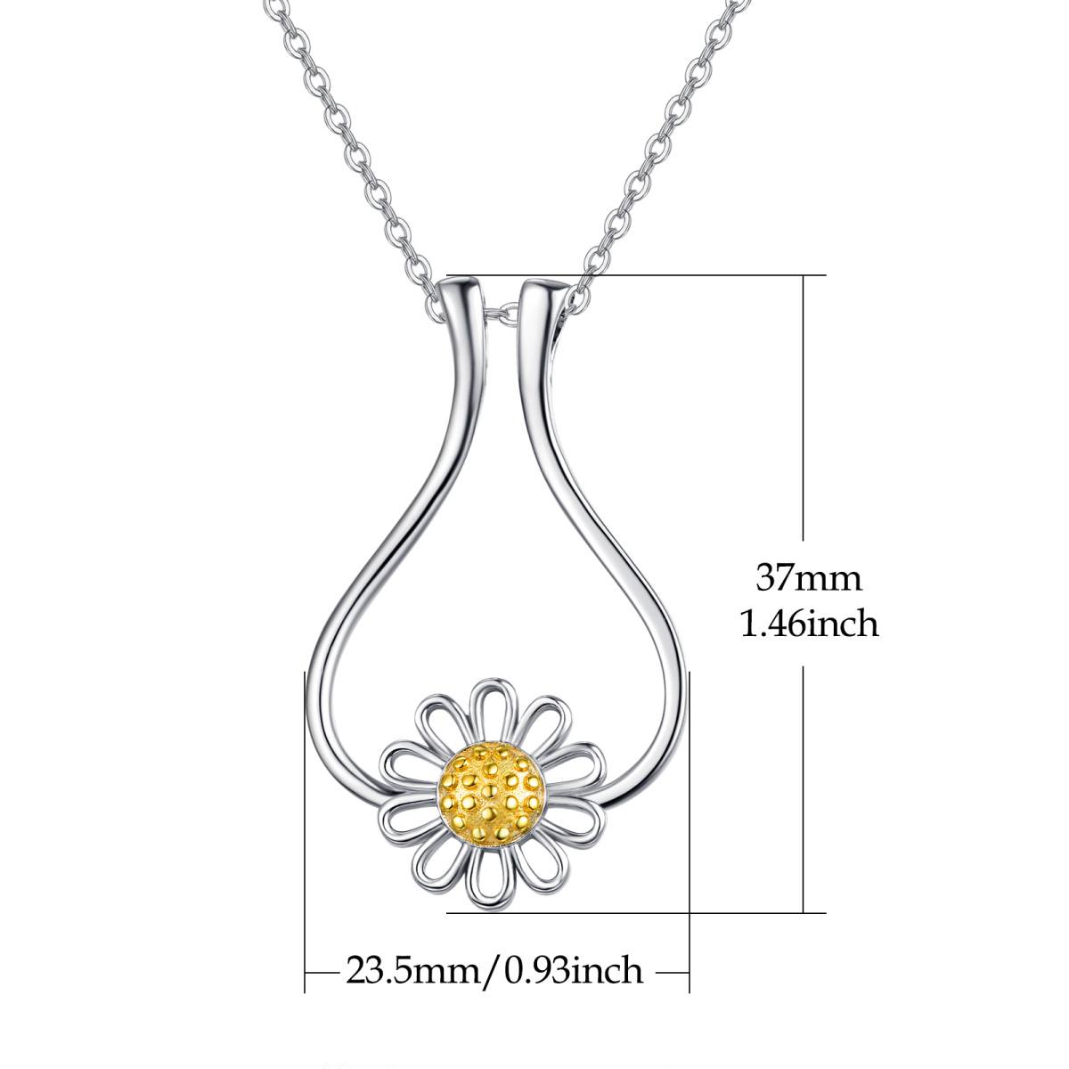 Collana con ciondolo a forma di margherita circolare in argento sterling bicolore-4