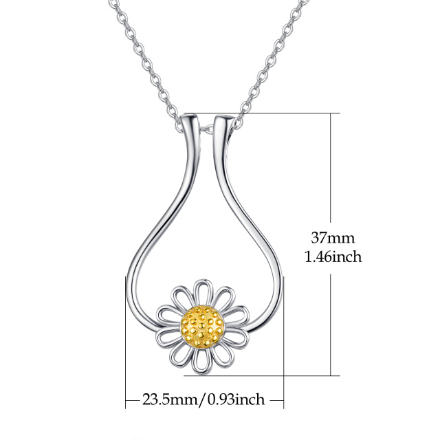 Sterling Silver Two-tone Circular Shaped Daisy Pendant Necklace-4