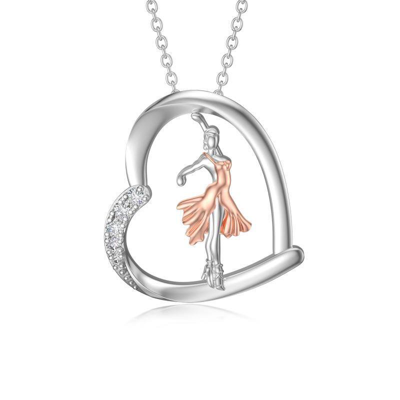 Collier en argent sterling avec pendentif Dancing Girl de forme circulaire bicolore-1