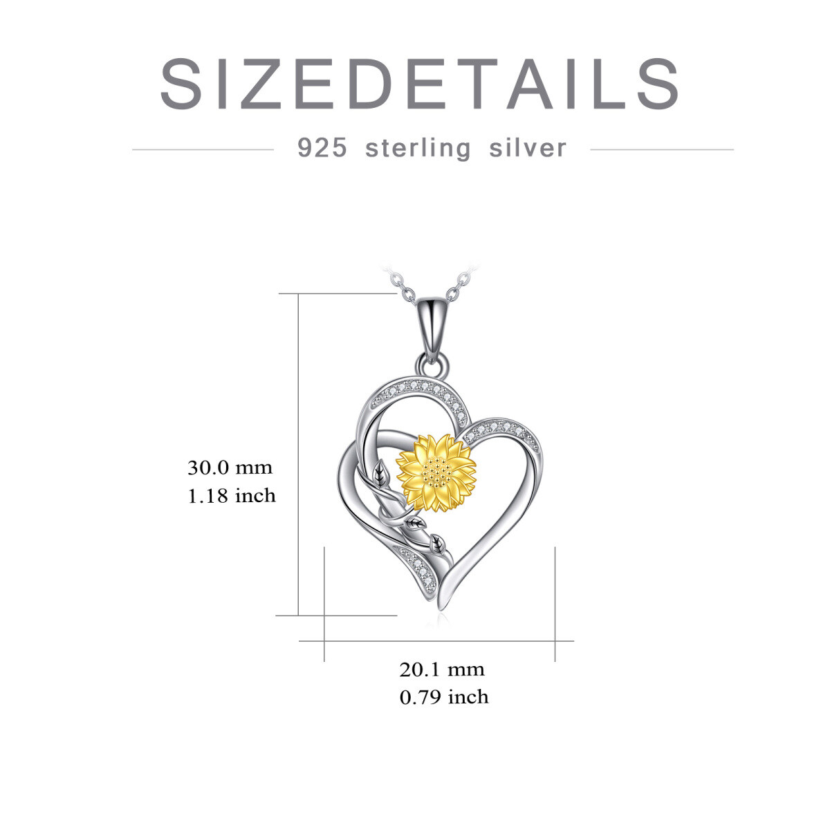 Sterling Silber zweifarbig kreisförmig Diamant Sonnenblume & Herz Anhänger Halskette-5