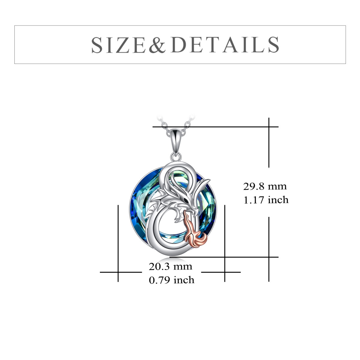 Sterling Silver Two-tone Circular Shaped Dragon Crystal Pendant Necklace-6