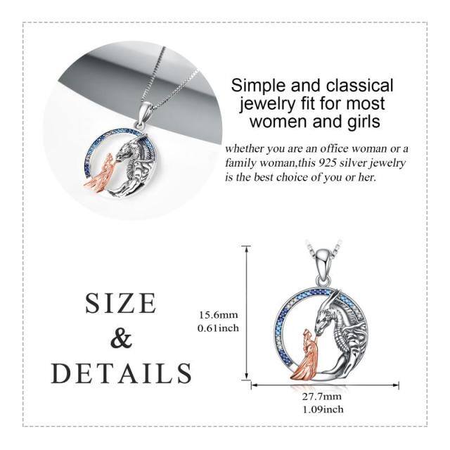 Colar de prata esterlina com pingente de dragão de zircónio cúbico em forma circular de do-5