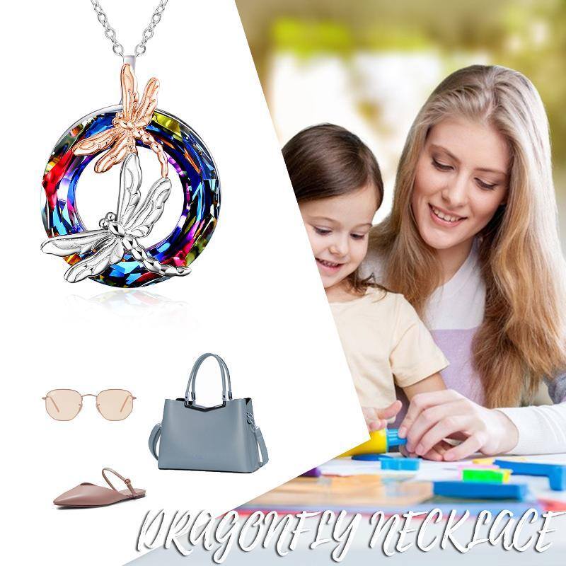 Collier en argent sterling avec pendentif libellule en cristal de forme circulaire bicolor-6