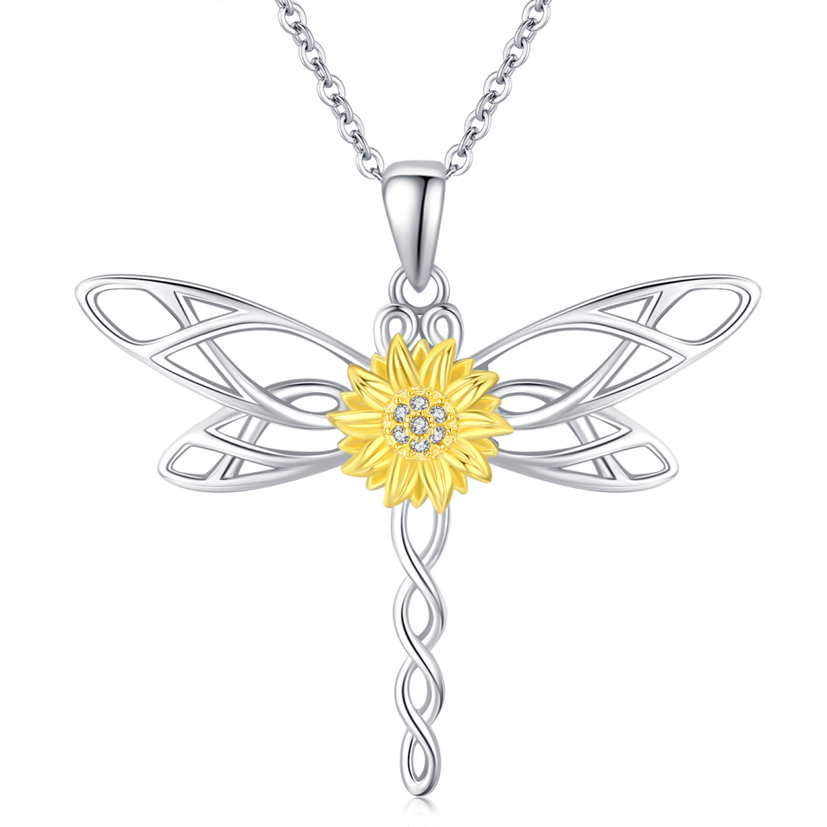 Collier en argent sterling avec pendentif Dragonfly & Marigold en zircon cubique de forme-1