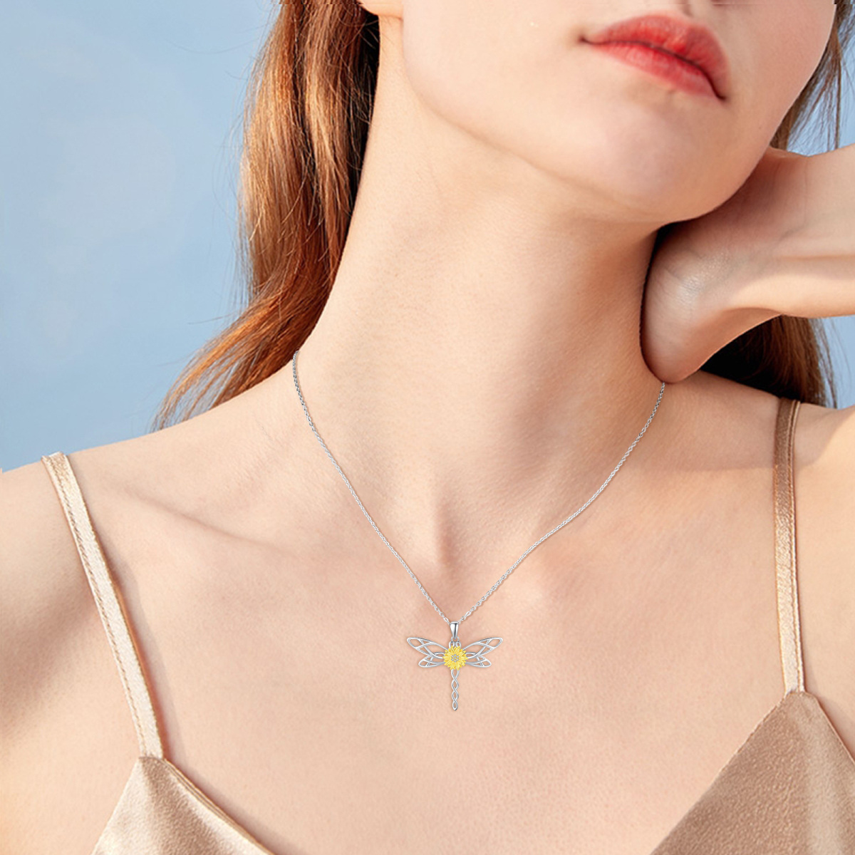 Collier en argent sterling avec pendentif Dragonfly & Marigold en zircon cubique de forme-3