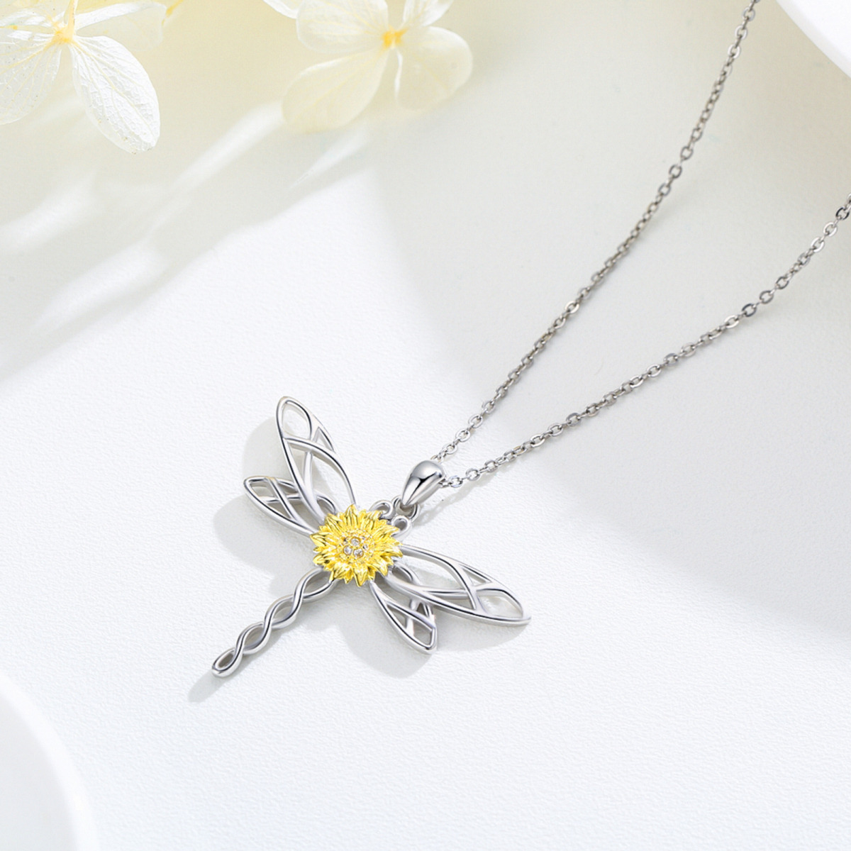 Collier en argent sterling avec pendentif Dragonfly & Marigold en zircon cubique de forme-4