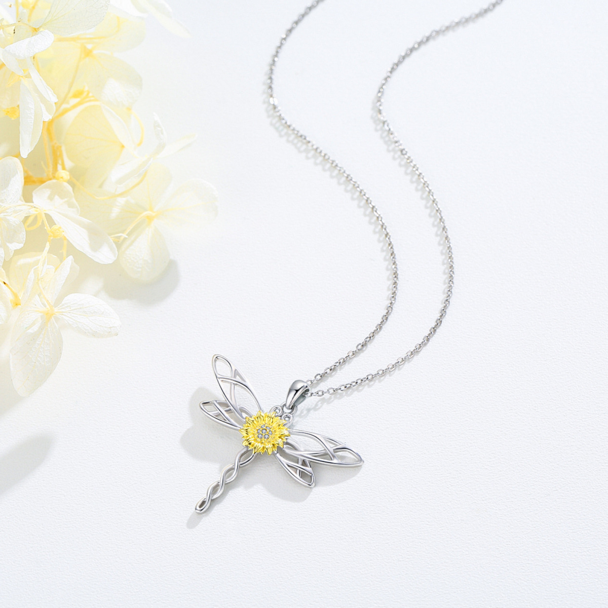 Collier en argent sterling avec pendentif Dragonfly & Marigold en zircon cubique de forme-5