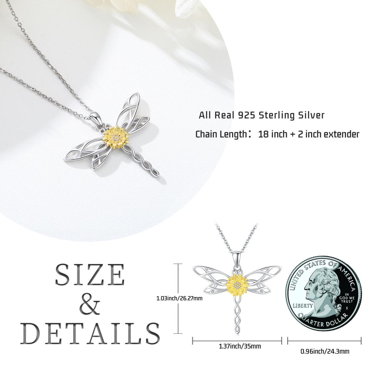 Collier en argent sterling avec pendentif Dragonfly & Marigold en zircon cubique de forme-6