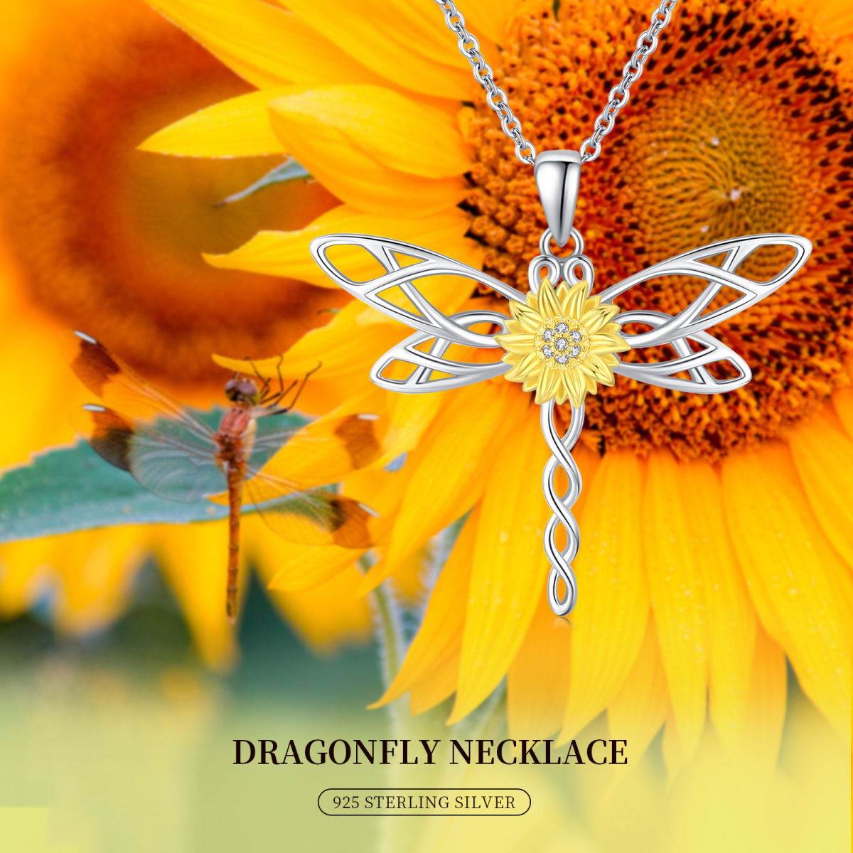 Collier en argent sterling avec pendentif Dragonfly & Marigold en zircon cubique de forme-7