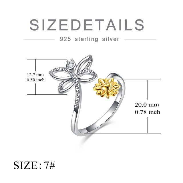 Sterling Silber zweifarbig kreisförmig kubischer Zirkonia Libelle Ring-5