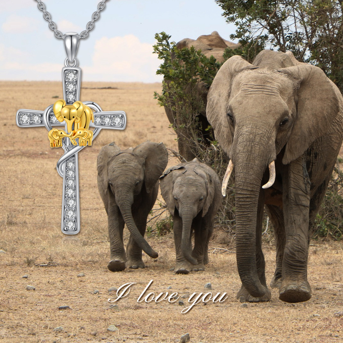 Collier en argent sterling avec pendentif éléphant et croix en zircon cubique de forme cir-5