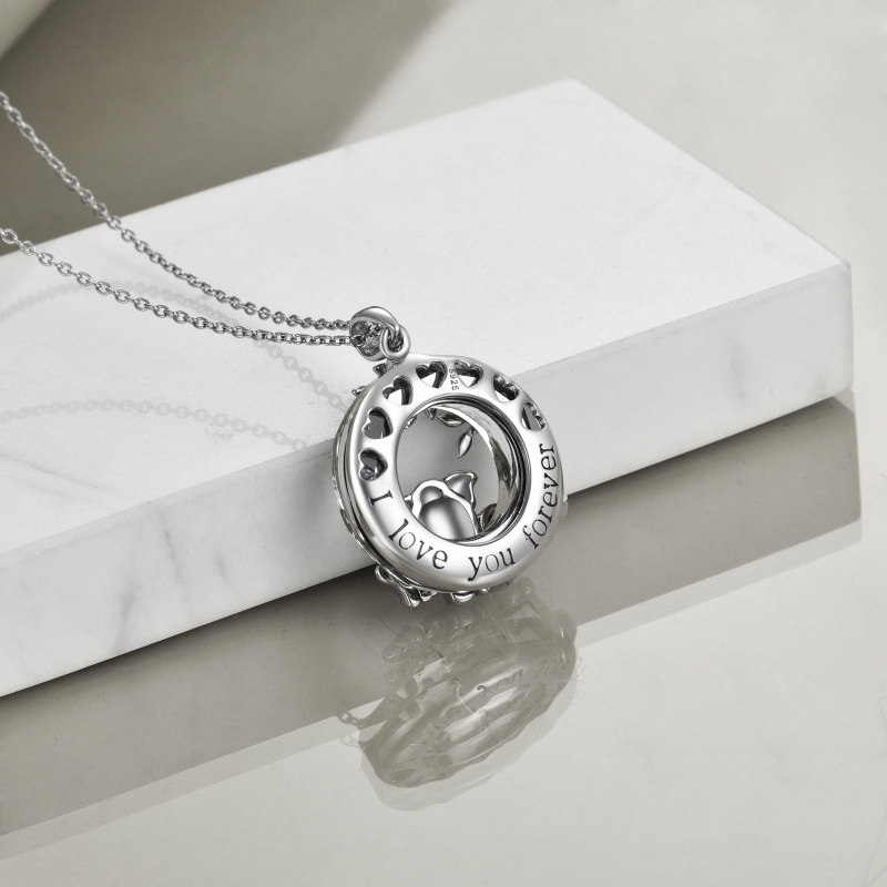 Sterling Silber zweifarbig kreisförmiger Elefant Kristall Anhänger Halskette mit eingravie-5