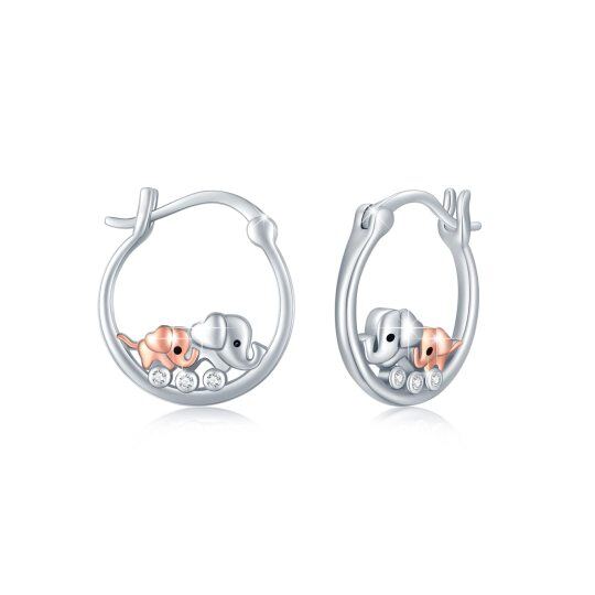 Boucles d'oreilles éléphant en argent sterling bicolore à zircon cubique