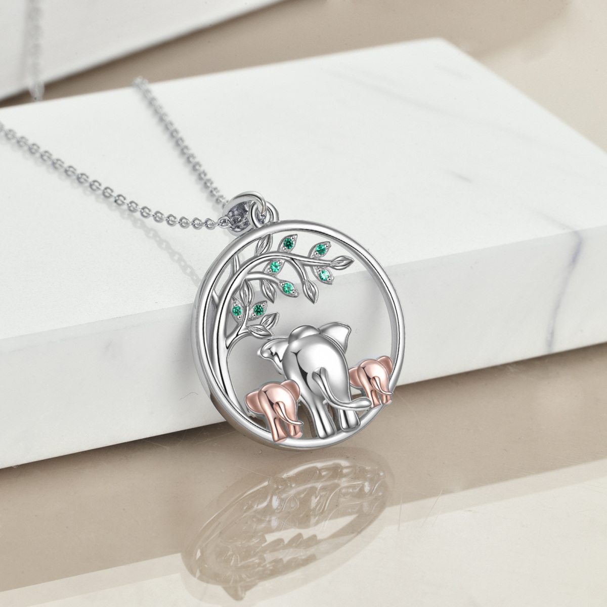 Collier en argent sterling avec pendentif éléphant et arbre de vie en zircon cubique de fo-4