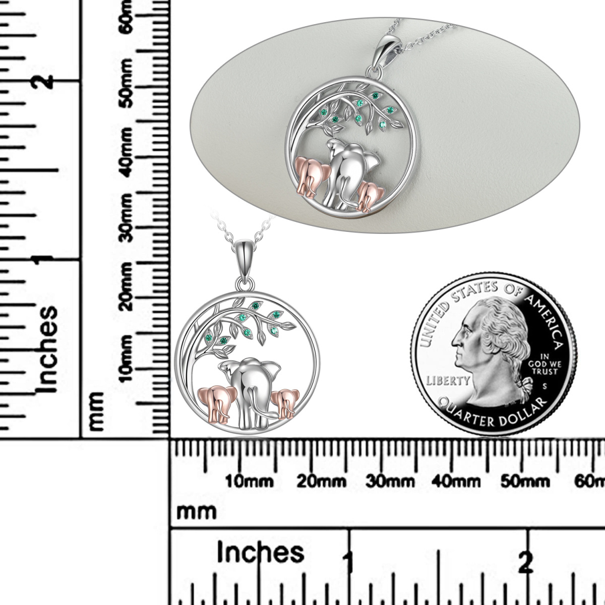 Colar de prata esterlina com zircónio cúbico em forma circular de dois tons e pendente da-5