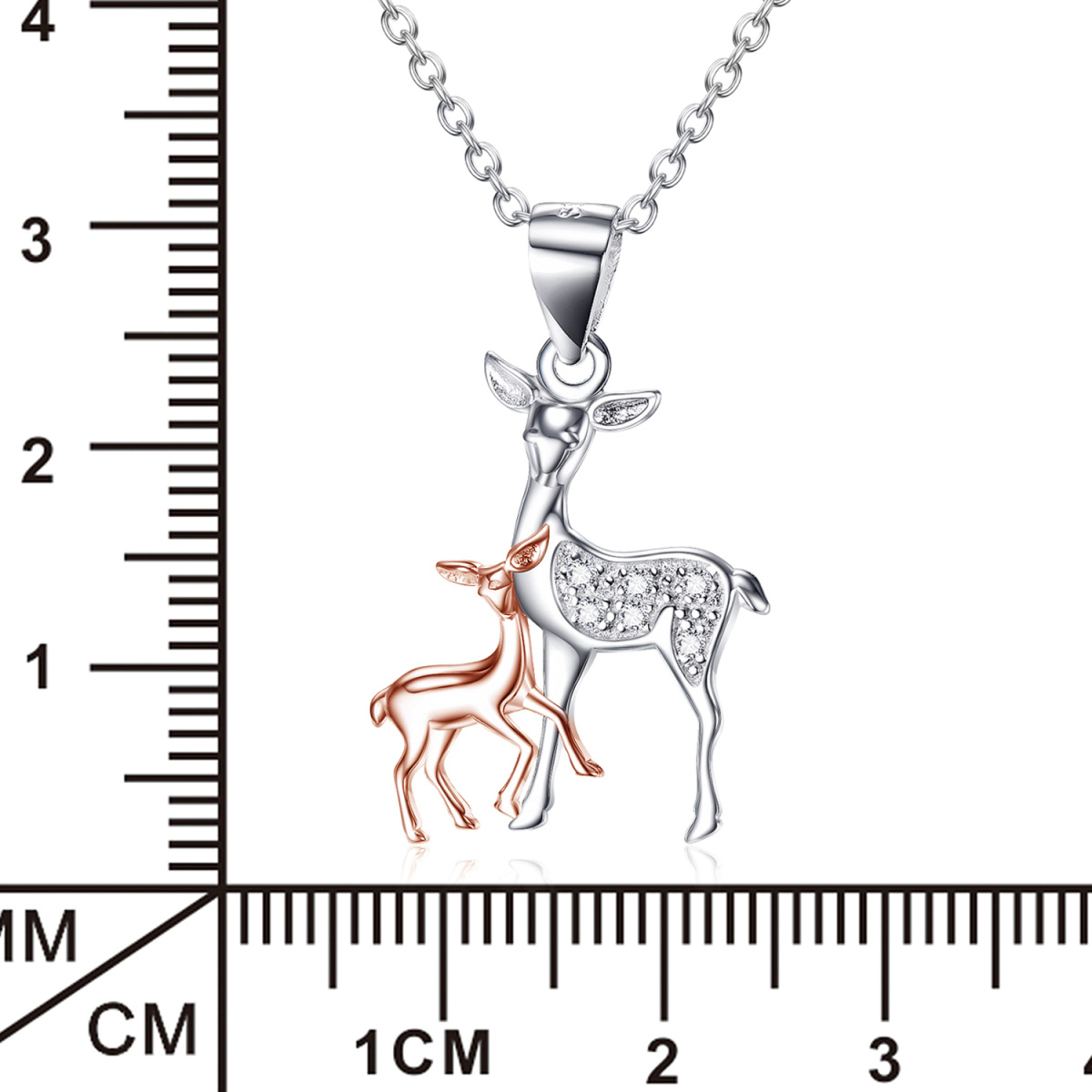 Colar de prata esterlina com pingente de alce em forma de zircónio cúbico de dois tons-6