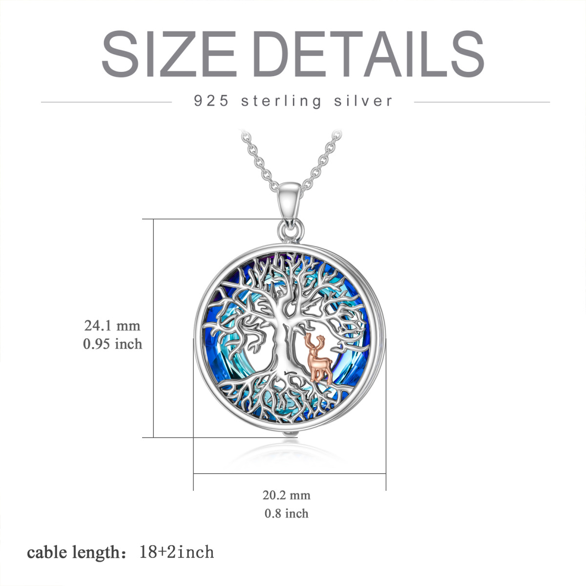 Sterling Silver Two-tone Circular Shaped Elk & Tree Of Life Crystal Pendant Necklace-5