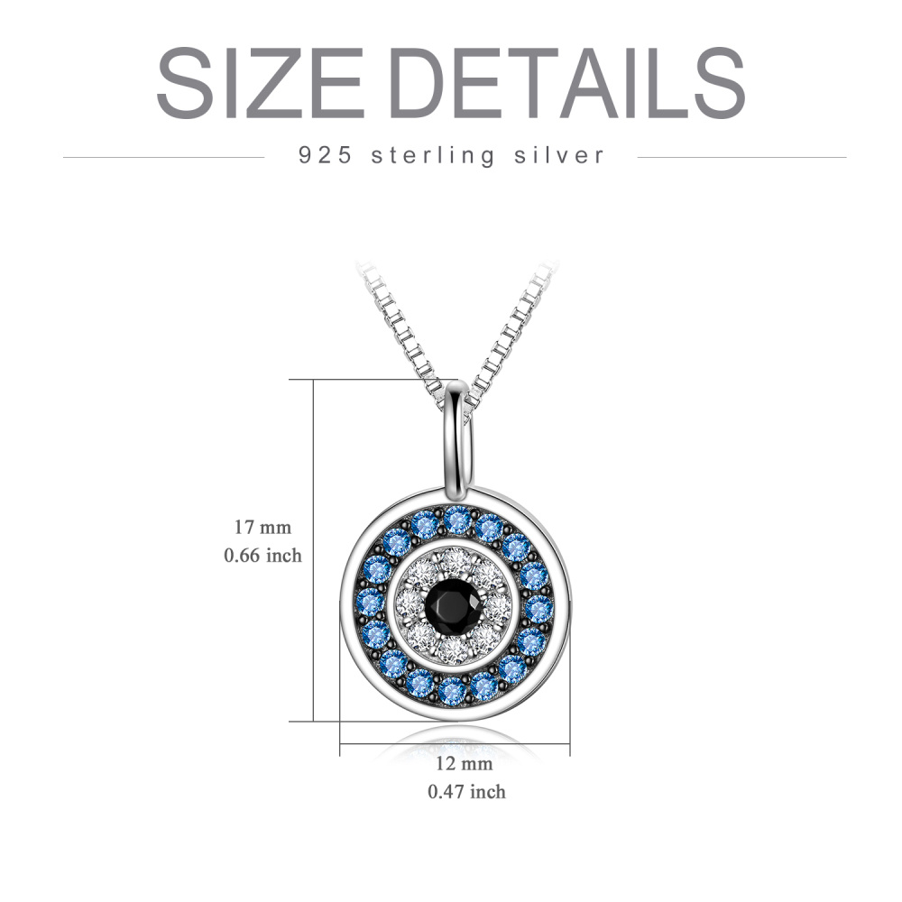 Sterling Silver Two-tone Circular Shaped Cubic Zirconia Evil Eye Pendant Necklace-5