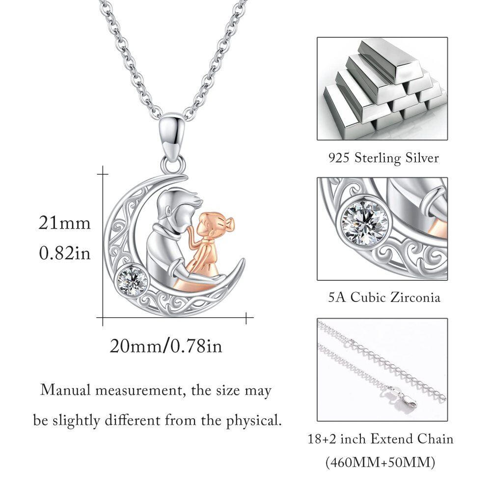 Sterling Silver Two-Tone Circular Cubic Zirconia Father & Daughter Celtic Knot Witj Moon Pendant Necklace For Women-4