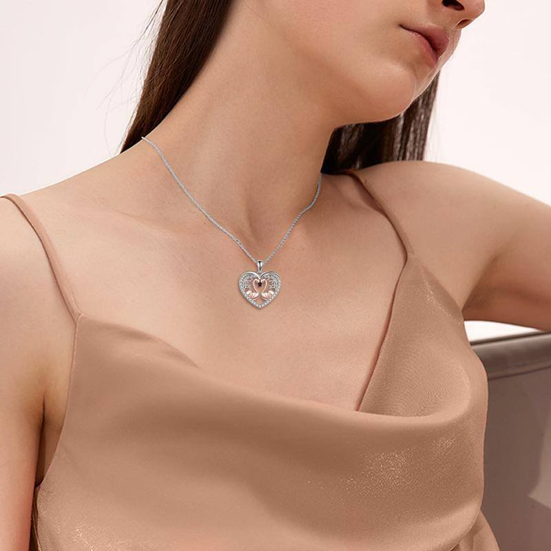 Collier en argent sterling avec pendentif flamant rose et feuilles en zircon cubique de fo-2