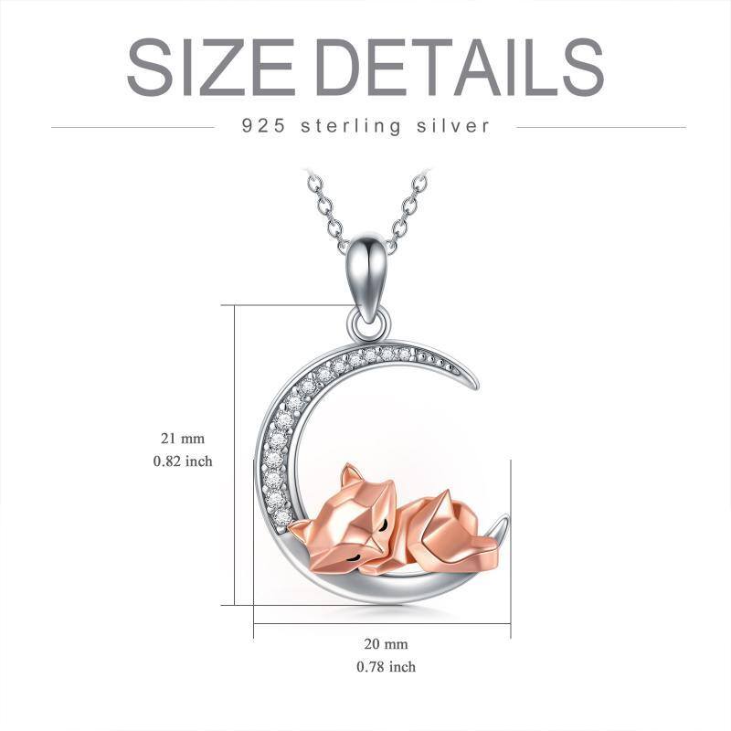 Sterling zilveren tweekleurige cirkelvormige zirkonia vos hangerketting-5