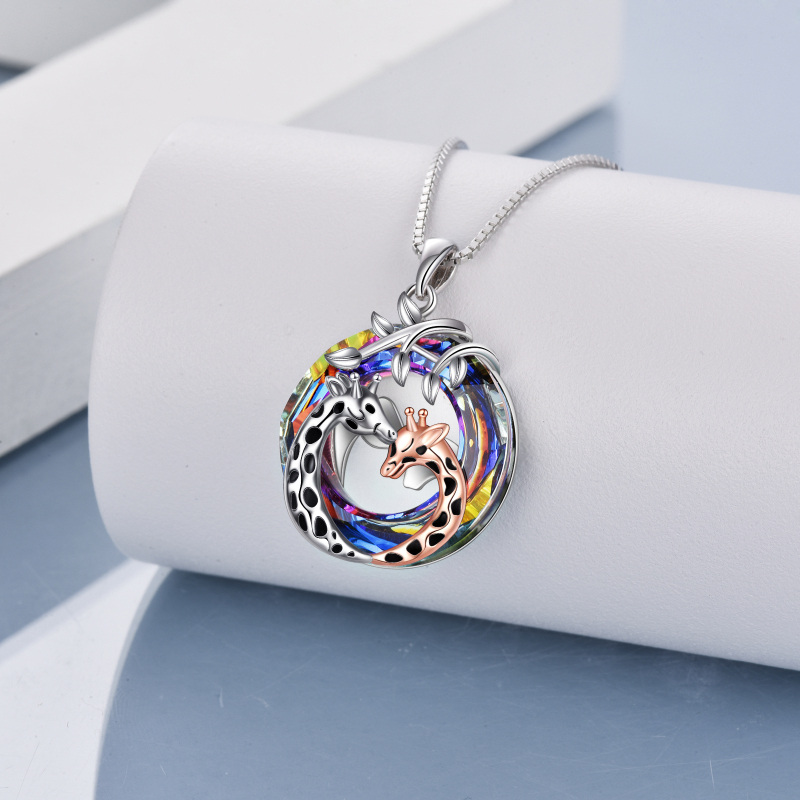 Collar Colgante Jirafa de Plata de Ley Bicolor con Forma Circular de Cristal-3