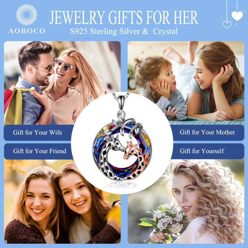 Collar Colgante Jirafa de Plata de Ley Bicolor con Forma Circular de Cristal-5