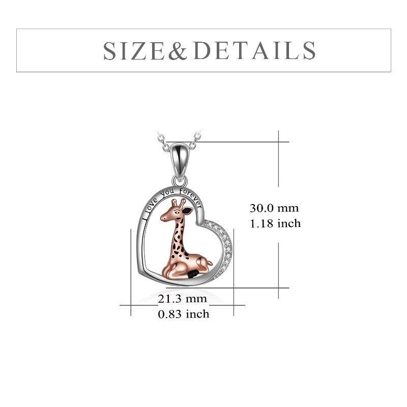 Plata de ley de dos tonos Circular en forma de circonio cúbico Jirafa y Corazón Colgante C-5