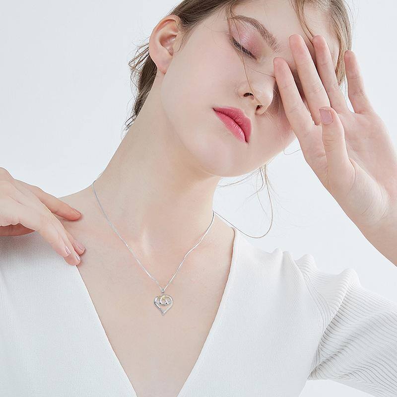 Sterling Silver Two-tone Circular Shaped Cubic Zirconia Giraffe Pendant Necklace with Engraved Word-2