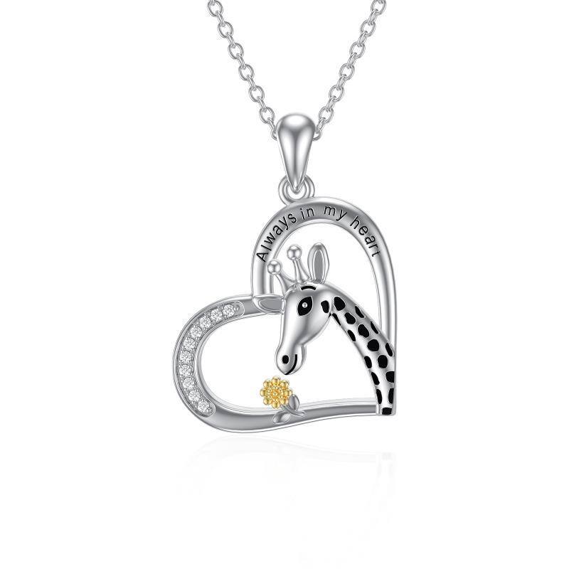 Collier pendentif coeur girafe tournesol en argent sterling gravé toujours dans mon cœur-1