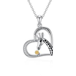 Sterling Silver Heart Giraffe Sunflower Pendant Necklace Engraved Always In My Heart-22