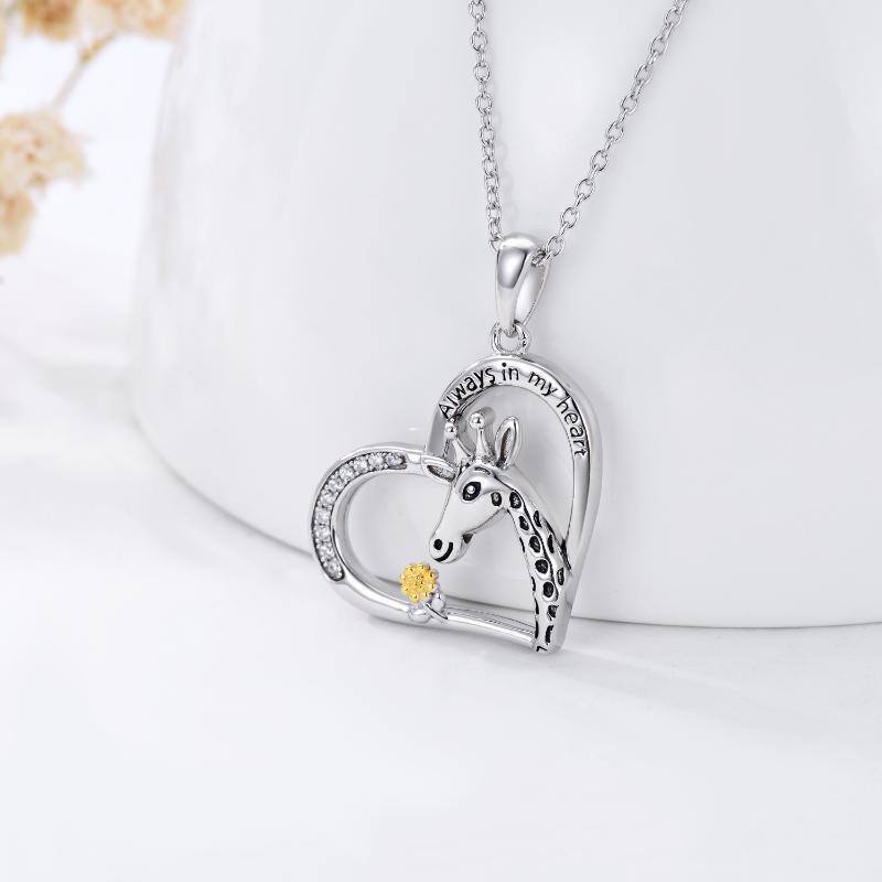 Collier pendentif coeur girafe tournesol en argent sterling gravé toujours dans mon cœur-3