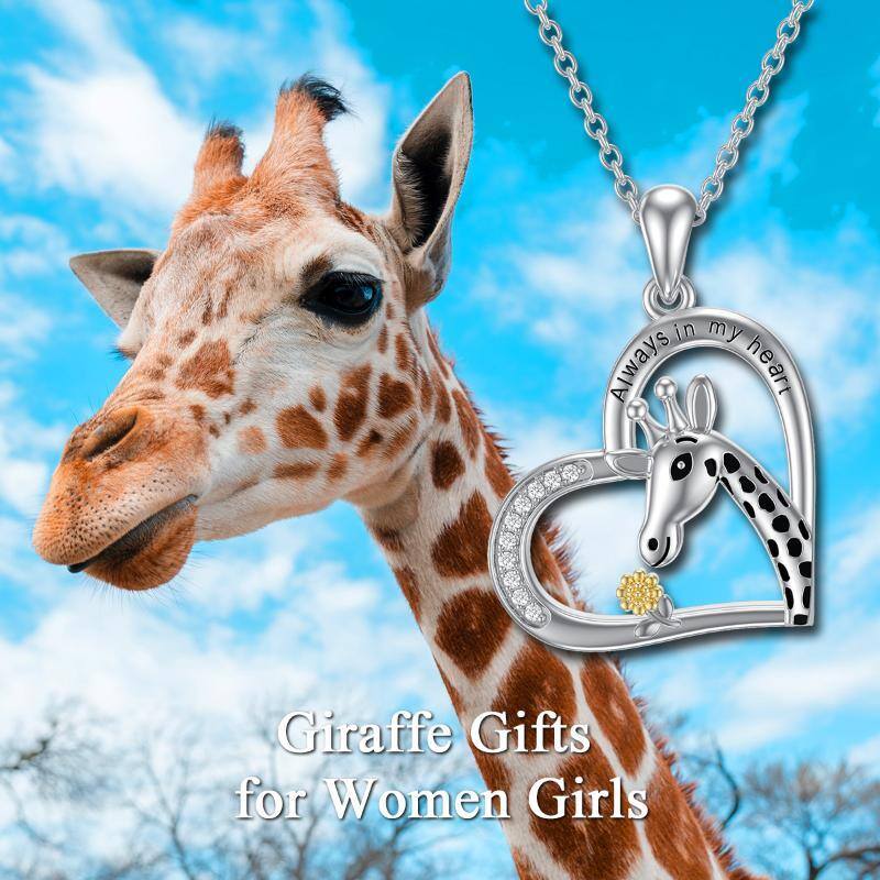 Sterling Silver Heart Giraffe Sunflower Pendant Necklace Engraved Always In My Heart-6