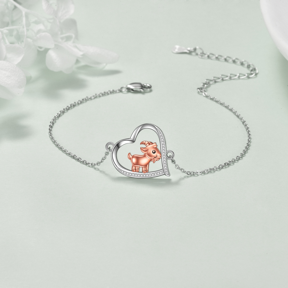 Pulsera de plata de ley bicolor con forma circular de circonita cabra y colgante corazón-4
