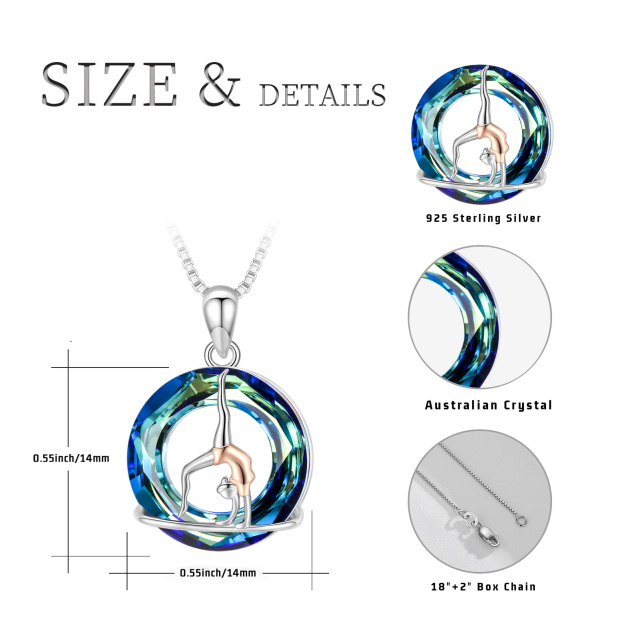 Sterling Silver Two-tone Circular Shaped Gymnast Crystal Pendant Necklace-5